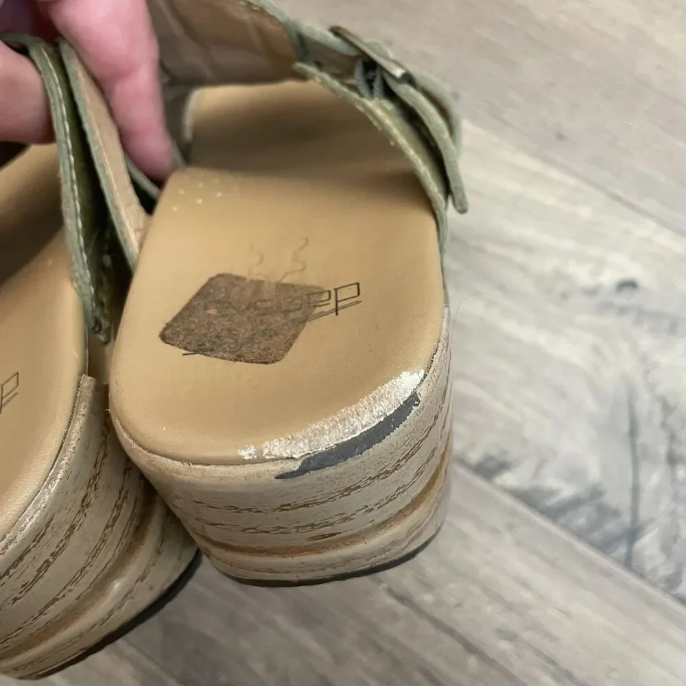 DANSKO Marion Olive Green Leather Strappy Slip On Sandals